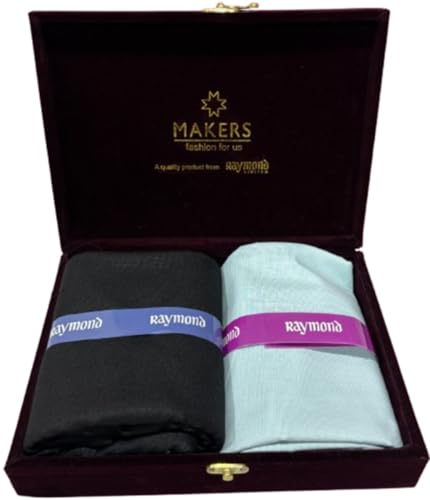 Image of Raymond Makers Men's Shirt & Trouser Fabric Combo with Premium Gift Box | Solid Shirt Fabric with Formal Trouser Fabric | Unstitched Dress Material for Office & Formal Wear