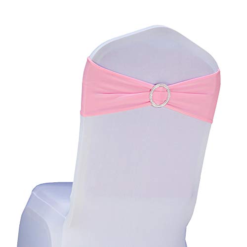 SINSSOWL Bandeau de Chaise Élastique à Enfiler avec Boucle pour Mariage Nœud de Chaise en Lycra, Rose Clair, 50 Pièces