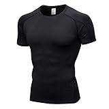 YEL Compression Shirt Men Short Sleeve Football Basketball Shirts Cool Dry Tight Baselayer Undershirts Top for Workout Athletic Running Gym Black