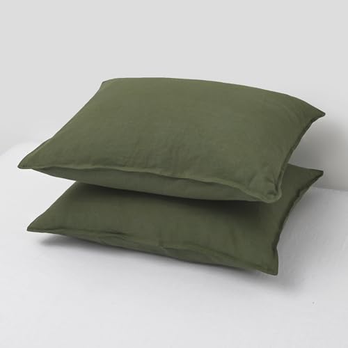 CHUFFED Linen Pillowcases 2 Pack 100% Linen Standard Pillow Cases, Breathable and Cooling Washed Pillowshams with Zipper Closure, 20x26 Inches,Mossy Green