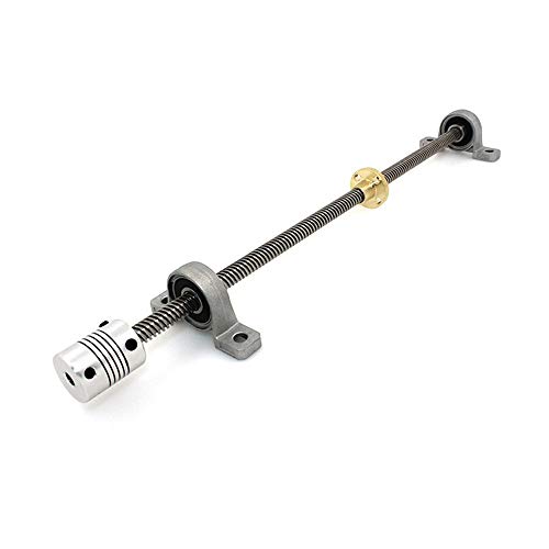 Sunhokey 400mm 8mm T8 Lead Screw Set Lead Screw+ Copper Nut + Coupler + Pillow Bearing Block for 3D Printer(Silver-T8 Lead Screw 400mm 8mm)