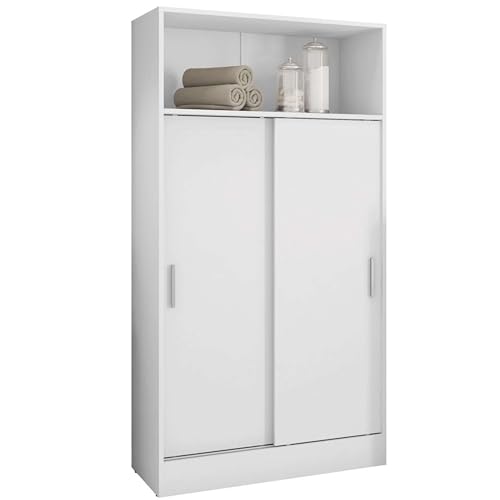 Miroytengo Armario Auxiliar para Baño Multiusos con 2 Puertas Correderas en Melamina Color Blanco 81x157 cm