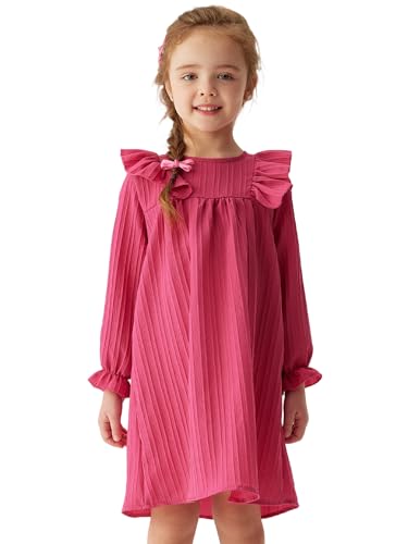 Girl's Summer Casual Dress, Light Ruffled Hem Princess Dress, Long Sleeve Knee-Length Dress,Loose-Fit Fall Dress