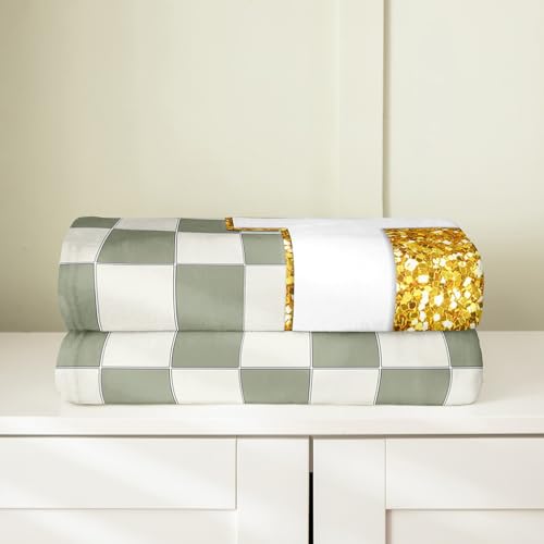 Image of Erosebridal Sage Green Checkered Fleece Blanket Throw 50 inchx60 inch Plaid Initial D Flannel Blanket Personalized Monogram Fuzzy Plush Throw for Kids Boys Girls,Fashion Grids Gingham Decor for Bed Couch
