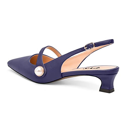 FYS Women Chic Kitten Low Heel Slingback Pearl Pointed Toe Pumps Buckle Elegant Slip On Dress Dance Party Prom Summer Shoes Size 4-15 US3