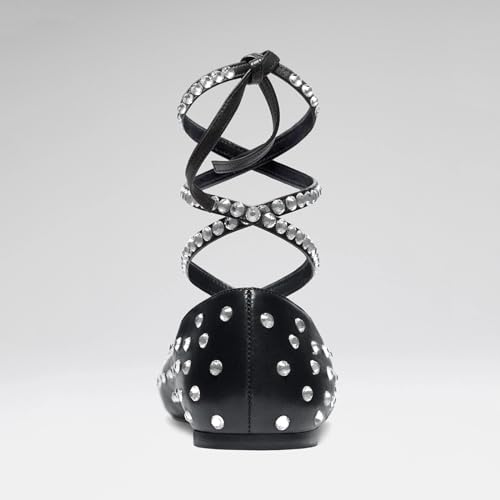 Vertundy Rhinestone Ballet Flats for Women Crystal Ankle Strap Wrap Ballet Flat Square Toe Lace Up Satin Glitter Party Wedding Dress Shoes2