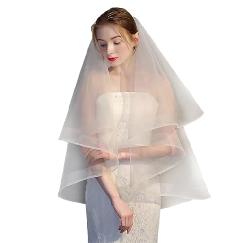 Velo de novia de dos capas | Velo para niñas con peine, borde de cinta, velo de novia, velo de novia para disfraz de despedida de soltera