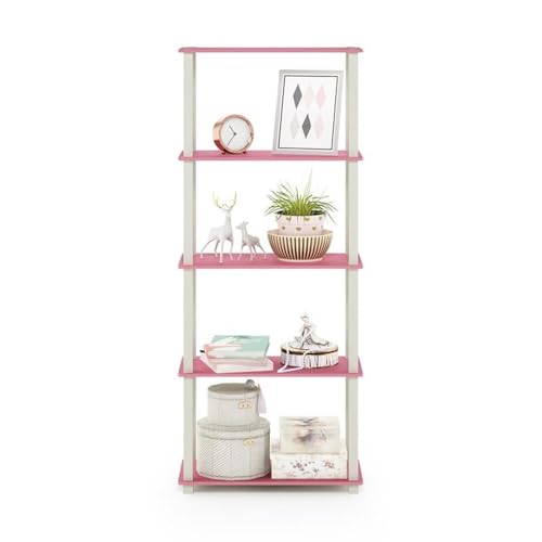 Image of Furinno Turn-N-Tube 5-Tier Multipurpose Shelf / Display Rack / Storage Shelf / Bookshelf, Square Tubes, Pink /White