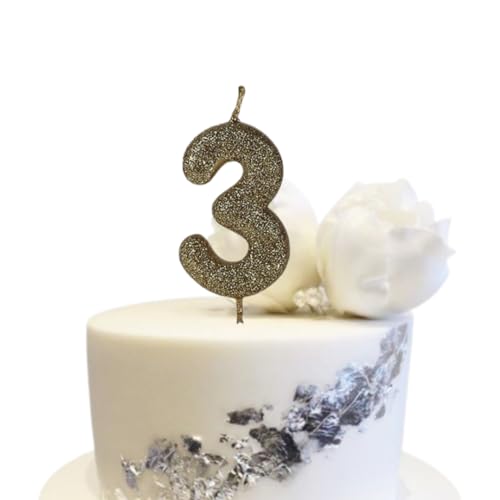 Image of Wanna Party Number 3 Glitter Gold Candle for Birthday Decoration Items /Cake Toppers /Cake Decorations