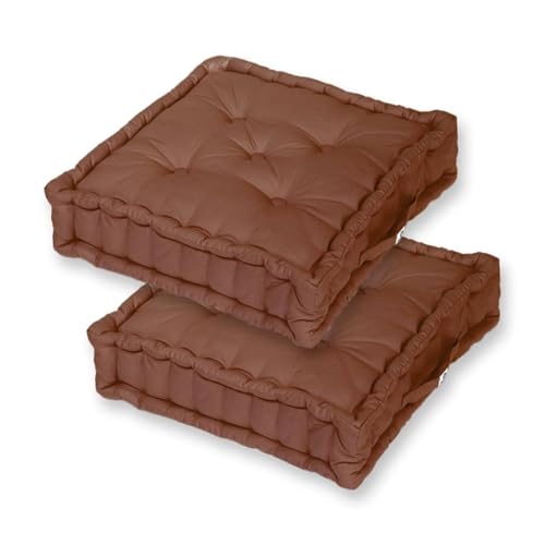 Déco Arts Coussins de Sol - Lot de 2 Coussins Carrés pour Salon ou Jardin - Coussin Capitonné avec Traitement Déperlant et Poignée de Transport - Certifié Oeko-TEX...