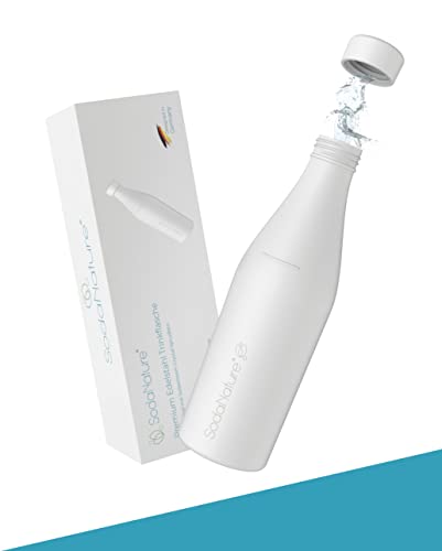 SodaNature Premium 700ml Edelstahl Flasche für SodaStream Crystal | Zum Sprudeln geeignet spülmaschinenfest & auslaufsicher | Zubehör für unterwegs inkl. edler Geschenkverpackung (Weiß)