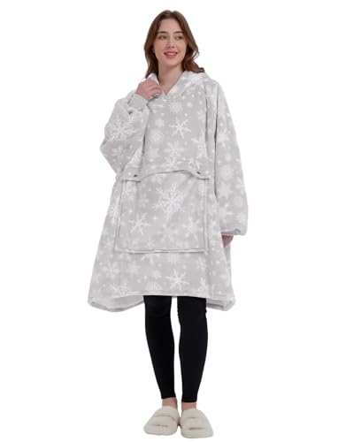 Image of KFUBUO Wearable Blanket Hoodie for Adults With Pocket Snowflake | Sherpa, Fuzzy Blanket, Oversized Sweatshirt Blanket, Kangaroo Pouch, Cute Birthday Gifts for Women, Cute Stuff