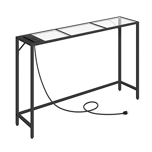 MAHANCRIS Console Table with Outlets, Tempered Glass Sofa Table, Modern Open Hallway Table, Narrow Console Table, Couch Table, Simple Style, Entryway Table for Living Room, Foyer, Black CTH101D01 MAHANCRIS Console Table with Outlets, Tempered Glass Sofa Table, Modern Open Hallway Table, Narrow Console Table, Couch Table, Simple Style, Entryway Table for Living Room, Foyer, Black CTH101D01