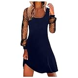 Elegantes Weihnachtskleid Damen, Festliche Kleider für Damen, Kleider Buissnes Xmas Elegant Kleid A-Linie Longsleeve Soft Regular Schneeflocke Rundhals Pulloverkleid Blau L