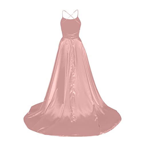 Formal Dresses For Women Evening Sexy Criss-Cross Satin Halter Backless Dress A-Line Prom Gown Floor Length Dresses #TOP1