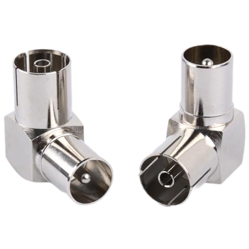 2Pcs TV PAL Male to Female Adapter TV Aerial Coaxial Adaptor Right Angle RF Coax Connector 90 Degree Cable Connector Aerial Splitter for Wall Mounted TVs Satellite And Antenna Cables Copper