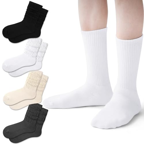 Calcetines holgados para mujer, estilo retro, informales, de algodón, acanalados, paquete de 3/4 unidades, Paquete de 4 - blanco/beige/negro/gris oscuro, talla única