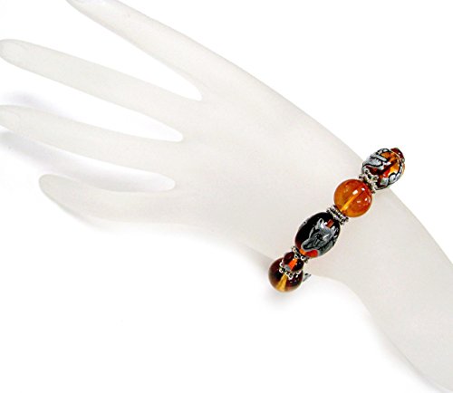 Linpeng Lampwork Glass Beads Stretch Bracelet For Men Women Kids-Handmade Painted Horse, Cowboy Boots, Amber #TOP1