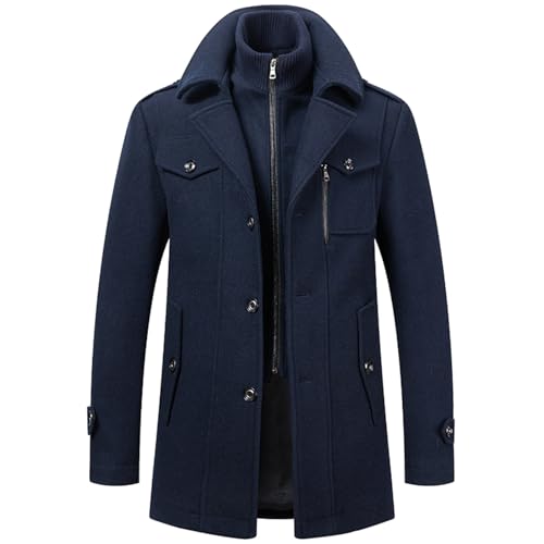 Abrigo de Lana de Negocios de otoño e Invierno para Hombre, Cortavientos de Tela fría con Cuello Doble a la Moda