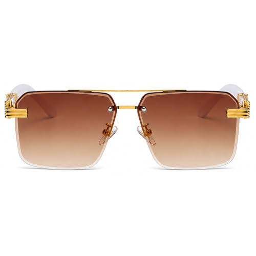 Image of Aviator Sunglasses for Men Women Half Frame Vintage Shades UV400
