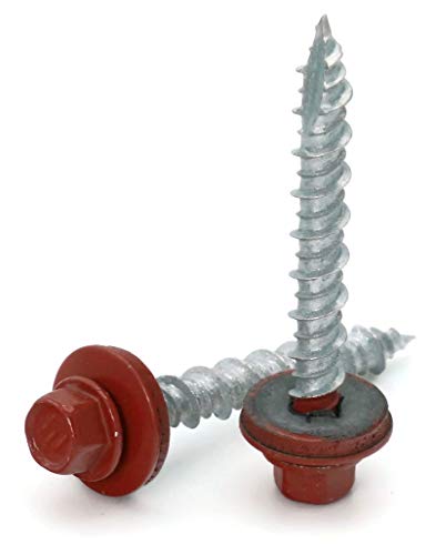 Hex Washer Head Hi-Lo Thread Mechanical Galvanized Roofing Screws Red Finish - #10 x 1-1/2