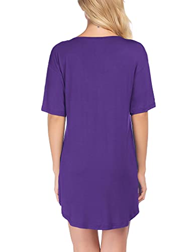 Ekouaer Sexy Pajamas For Women V-Neck Casual Sleepwear Slim Mid-Thigh Length Sleepshirt (Purple,Small) #TOP5