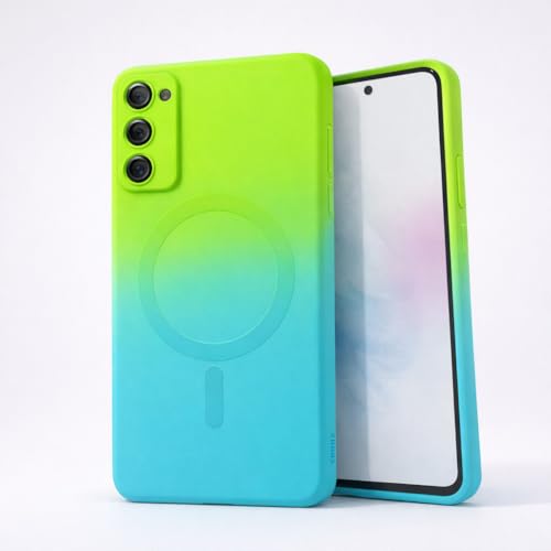 Image of amazon basics Gradient Mag-Safe Case for Samsung Galaxy S20FE 5G | Soft Silicone Shockproof Cover with Camera Protection | Slim Lightweight Design | Smooth Touch & Durable - Green & Blue