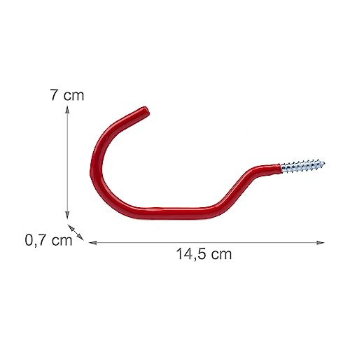 Relaxdays Fahrradhaken 12er Set, Fahrrad Aufhängung Wand & Decke, gummierte Haken, Fahrradhalterung zum Schrauben, rot