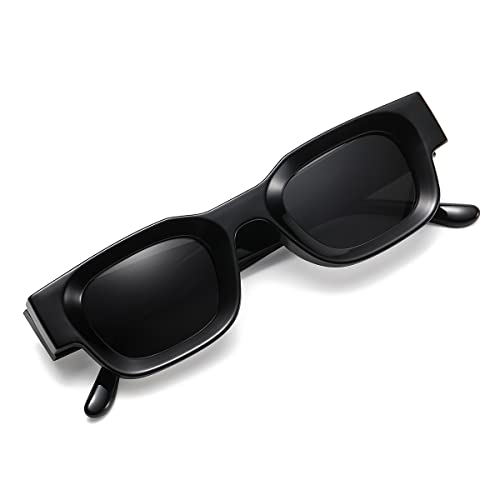 Gleyemor Polarized Rectangle Sunglasses for Men Women Chunky Square Thick Frame Glasses (Black/Grey) - Image 3