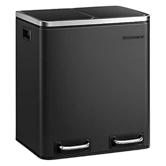 SONGMICS Selective Tri-Trash Can 2 Compartments, 2 x 15 L, Double Trash Bin, 2 Compartments, with Inner Buckets and Handles, for Kitchen, Slow Close Airtight Black LTB30BK - Amazon Deal & Rabatt