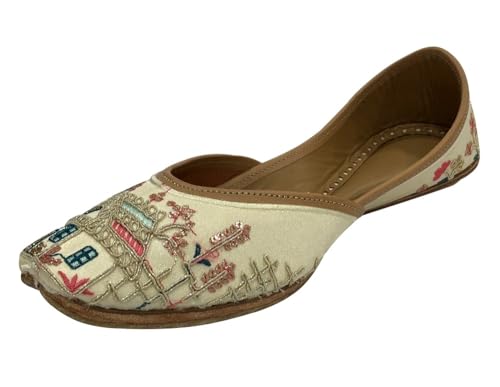 Gold Zari Punjabi Jutti for Women's Soft Flat Ethnic Handmade Girls Juti Traditional Jooti Wedding Indian Shoes