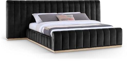 Image of Meridian Furniture AmaraBlack-K133 Collection Modern | Contemporary King Bed, Ultra Luxe Black 460 GSM Velvet, Natural Finish, Solid Wood Base and Inner Frame, 133 inch W x 99 inch D x 51 inch H, Black, King