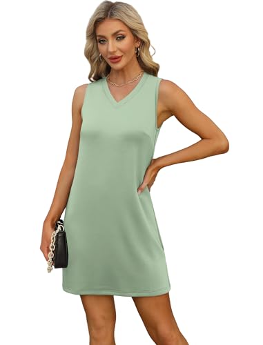 Image of BKRIVE V-Neck Summer Casual Beach Dresses for Women 2026 Vacation Women's Sleeveless Sundress with Split