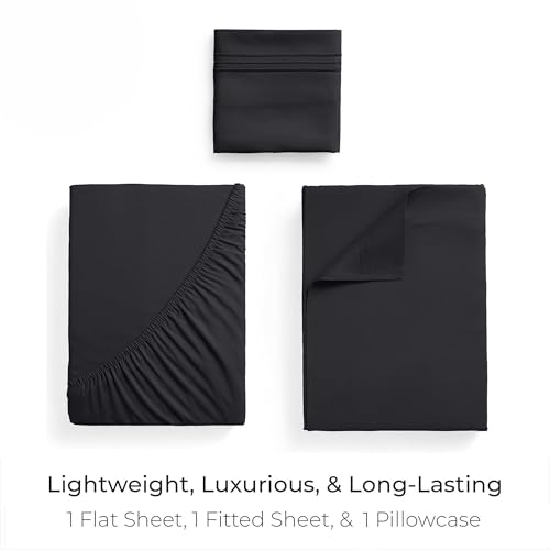 Image of Mellanni Twin Sheets Set - 3 PC Iconic Collection Bedding | Hotel Luxury, Extra Soft, Cooling Bed Sheets - Wrinkle, Fade, Stain Resistant (Twin, Black)