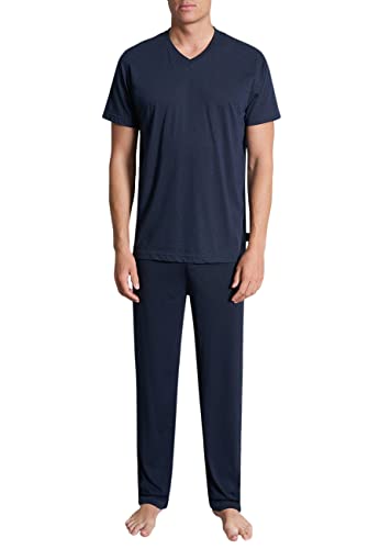 Pyjama long col en V homme bleu foncé imprimé minimal taille 54 pour vêtement de nuit