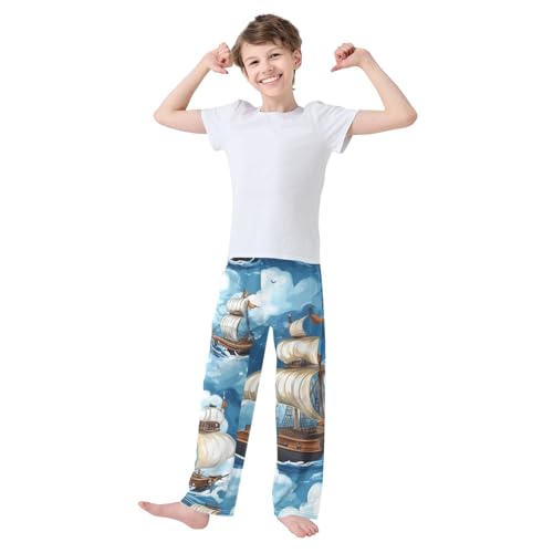 ZZXXB Funny Pirate Ship Boys Long Pants Soft Trousers Elastic Waist Kids Lounge Bottoms with Pockets S-XL3