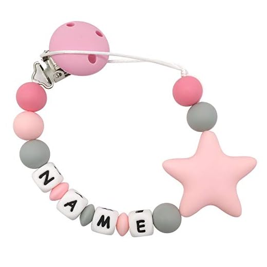 Chupetero Mordedor Personalizado con Nombre Niño Bebe Chupetero Cadena Pinza Silicona Soothie Clip Chupete Chicas (Rosa)