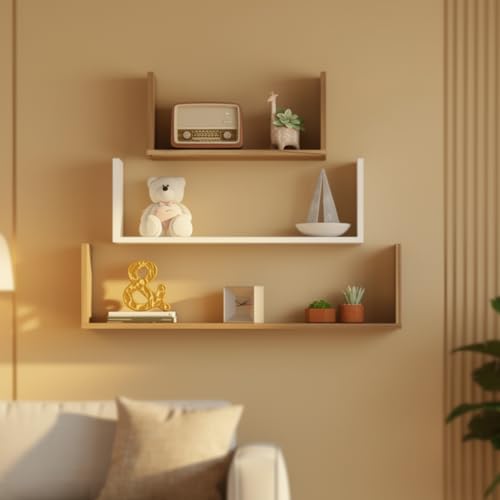 Image of Kite Multipurpose Modular Wall Racks /Shelves /Organiser /Decor Particle Board Wall Shelf (Number of Shelves - 3, Beige, White)