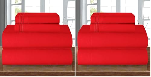 Image of Elegant Comfort Luxury Soft 1500 Premier Egyptian 4-Piece Premium Hotel Quality Wrinkle Resistant Coziest Bedding Set, All Around Elastic Fitted Sheet, Deep Pocket up to 16inch, Queen, Red (Pack of 2)