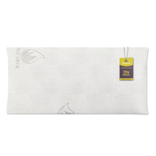 Remedi Almohada Viscoelástica 70x40cm, Núcleo Compacto, Almohada Aloe Vera, Firmeza Media, Antiácaros, Ergonómica, Memory Foam, Desenfundable, Funda con Cremallera Lavable a 40 Grados, Adaptable