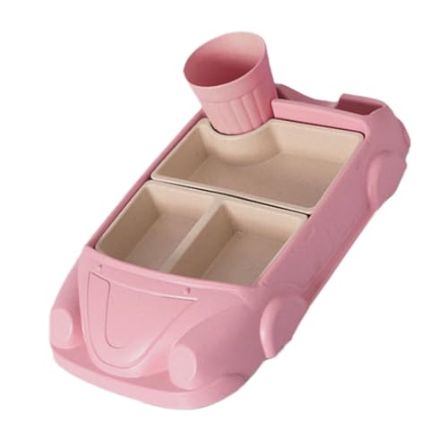Juego de vajilla en forma de coche para cocina, mesa de comedor, bandeja de comida para coche, de fibra de plástico para niños y niñas, con platos separados, cubiertos y vasos de agua (30,6 x 19 x 5