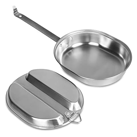 Goetland 304 Stainless Steel US Military Mess Kit Plate Set GI Type Outdoor Camping Hiking Picnic BBQ Beach Cover