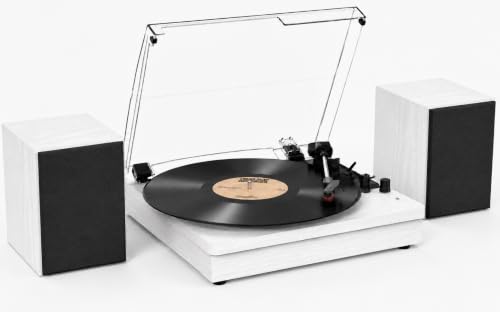 Image of Retrolife Record Player with 2 External Speakers, Vinyl Turntable, White | 3-Speed Belt-Drive Turntable for 33 /45 /78 RPM Vinyl, Bluetooth Wireless Playback, Auto Stop, AUX Headphone Input and RCA Out