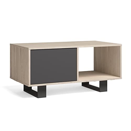 Skraut Home | Table Basse avec Portes | 92 x 50 x 45 cm | pour Salle à Manger | Modèle Wind | Finition Couleur Chêne/Gris Anthracite