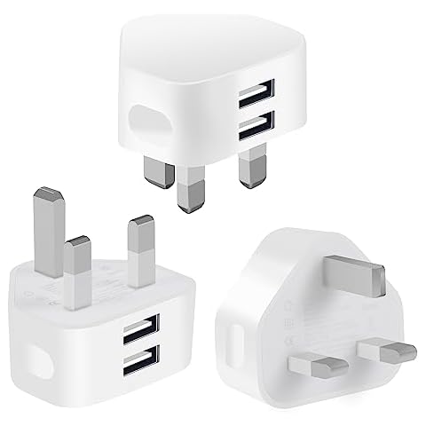 Pack of 3 Dual Port USB UK Adapters Cover