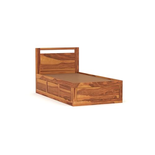 Image of Solid Sheesham Wooden Bed 6X4 Single Bed with Box Storage for Bedroom - Single Cot Wooden BedSingle Size for Living Room Guest Room - 12 Month Warranty (Henry Honey, 6X4 Box)