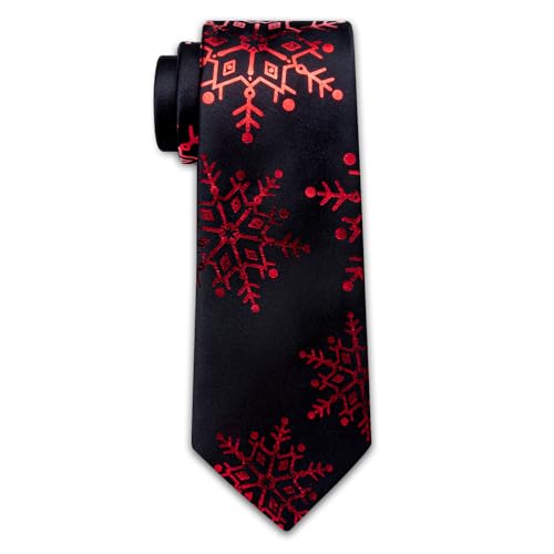 Image of YourTies Christmas Ties for Men Silk Red Xmas Snowflake Necktie Pocket Square CufflinksParty Holiday Festival New Year