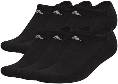adidas Women's Athletic Cushioned No Show Socks (6-Pair) Low Profile Look with Arch Compression for a Secure fit, Black/Aluminum 2, Medium