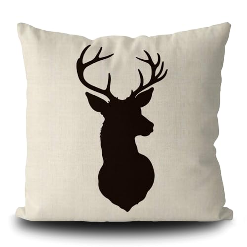 SVITFAMLI Throw Pillow Covers Stag of Deer Head Silhouette White Reindeer Antlers Pillow Cases Home Decorative Square 16 x 16 Inch Linen Pillowcase Double Side Printed