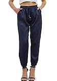 Women's Satin Silky Joggers Casual Low Drawstring Elastic Waist Cargo Pants
